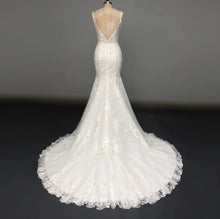 Load image into Gallery viewer, Logan - Lace mermaid wedding dress with illusion neckline
