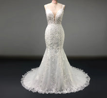 Load image into Gallery viewer, Logan - Lace mermaid wedding dress with illusion neckline
