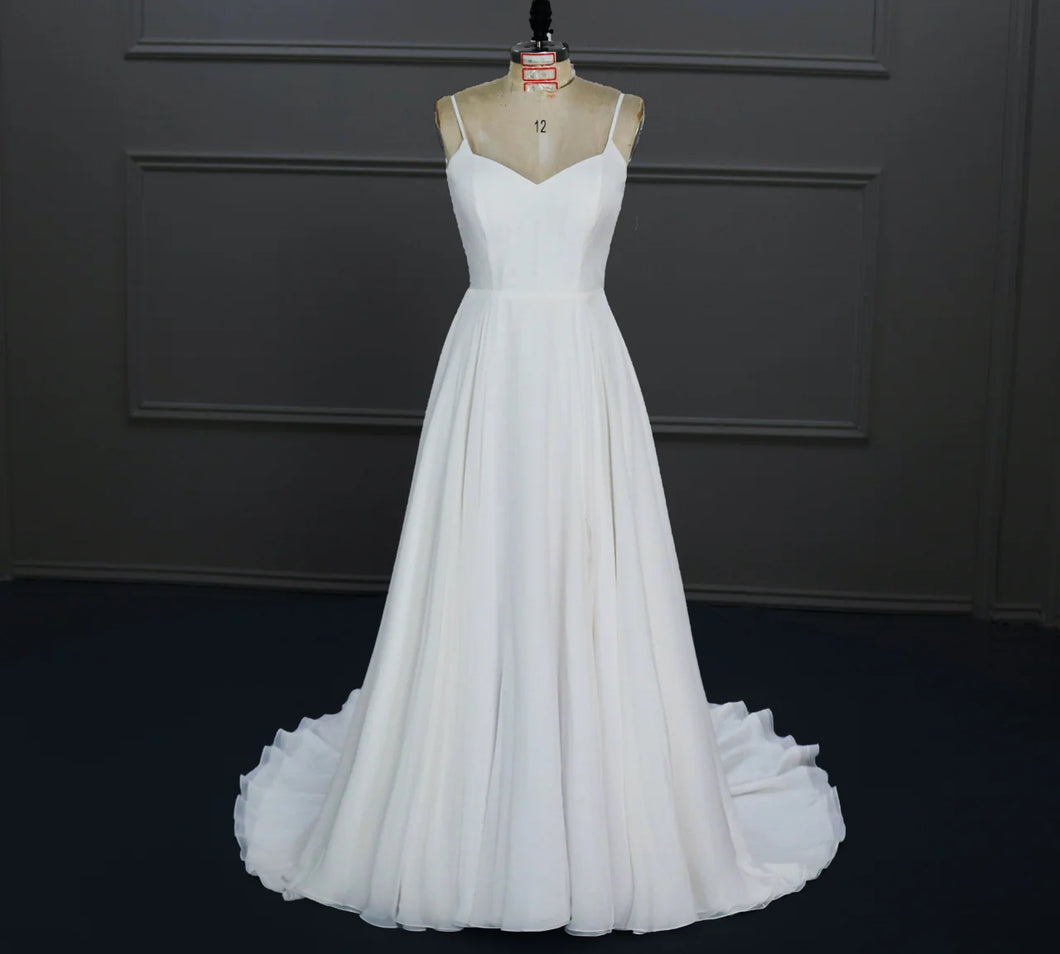 Kara - Simple whimsical chiffon wedding dress with lace back