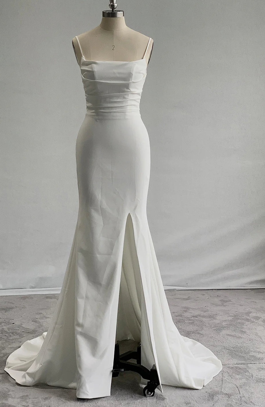 Kimara - Spaghetti strap crepe trumpet wedding dress with slit