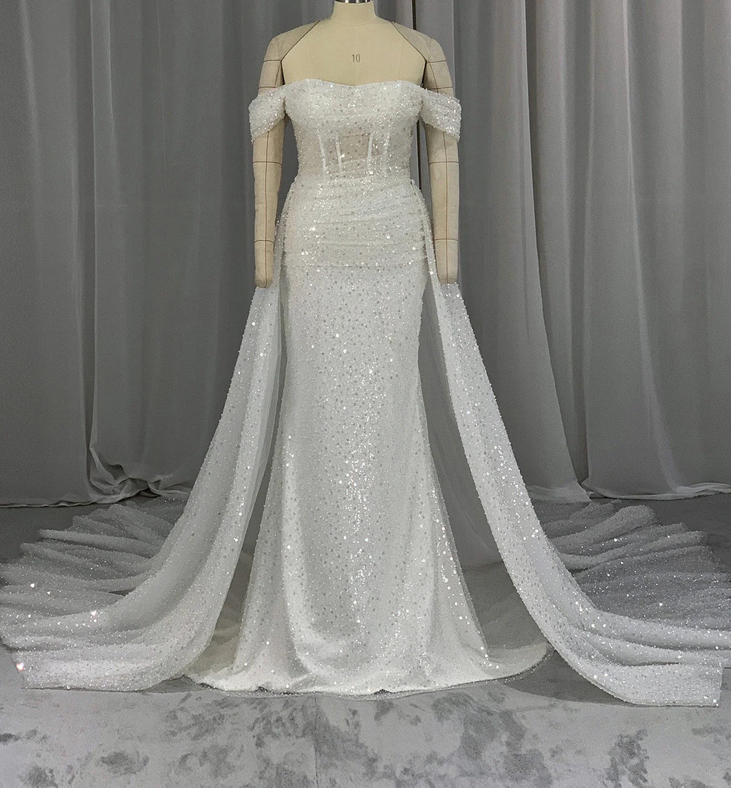 Lola - Heavy Beaded Mermaid Wedding Dress With Detachable Train