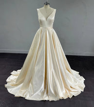 Load image into Gallery viewer, Classic V Back Champagne Satin Wedding Dress
