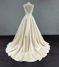 Load image into Gallery viewer, Classic V Back Champagne Satin Wedding Dress
