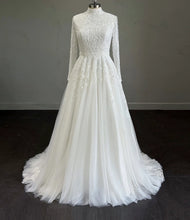 Load image into Gallery viewer, Nola - Long sleeve organza and tulle ballgown with crochet beaded lace
