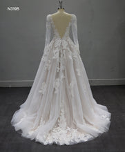 Load image into Gallery viewer, Nihara - Long sleeve organza ball gown with large beaded lace
