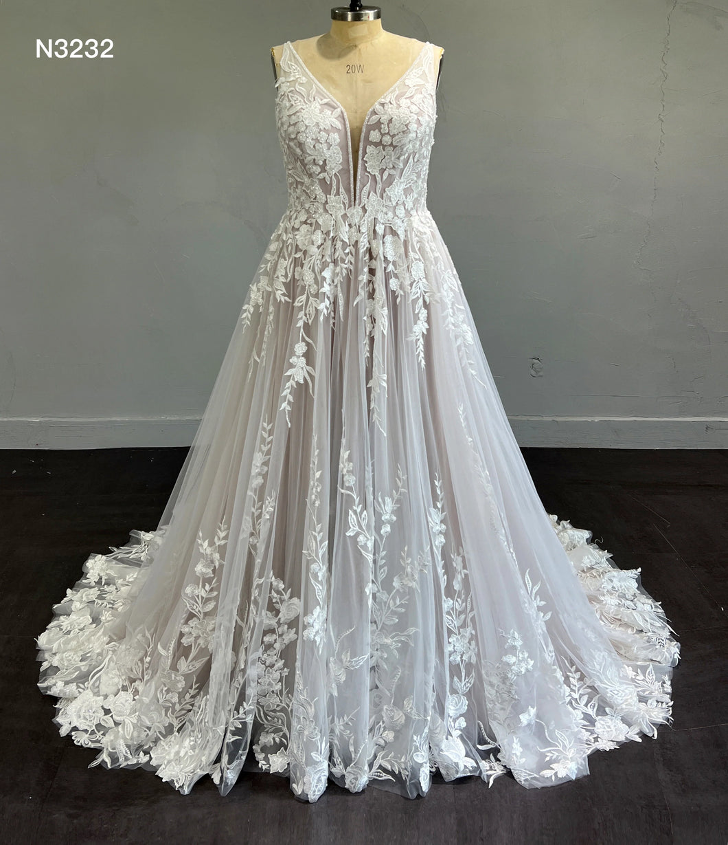 Nevaeh - Whimsical lace A-line wedding dress with champagne lining