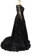 Load image into Gallery viewer, Madeline - Black Sequin Lace Off Shoulder Long Sleeves
