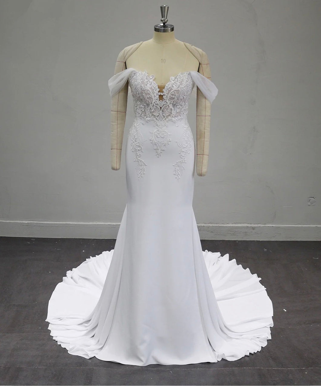 Laura - Crepe mermaid style wedding dress with lace detail