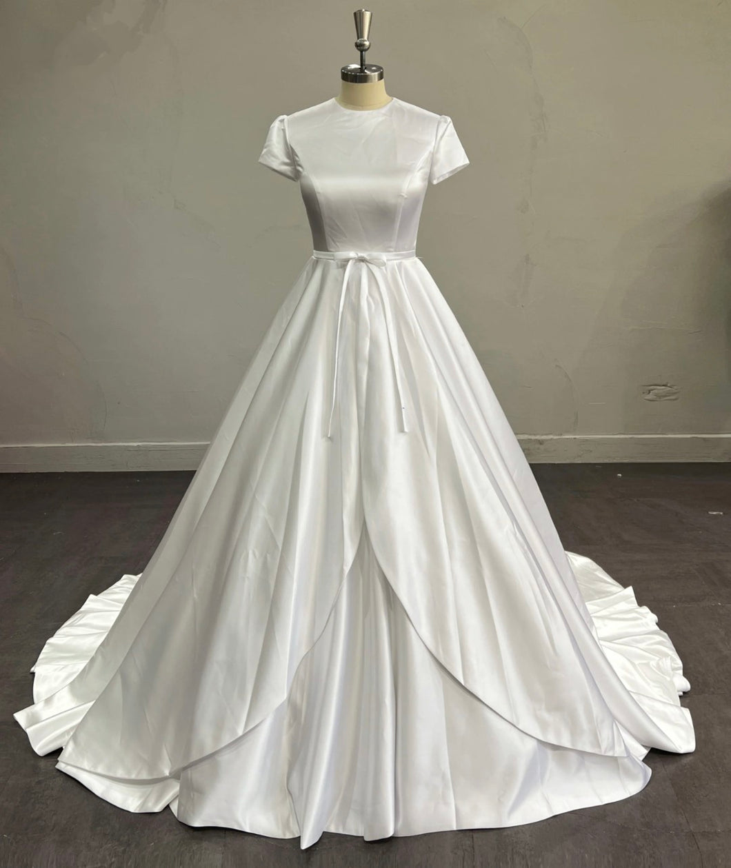 Lainey - Modest satin A-line wedding dress