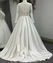 Load image into Gallery viewer, Jasmine - Long Sleeve Satin Aline Wedding Dress with Lace Bodice
