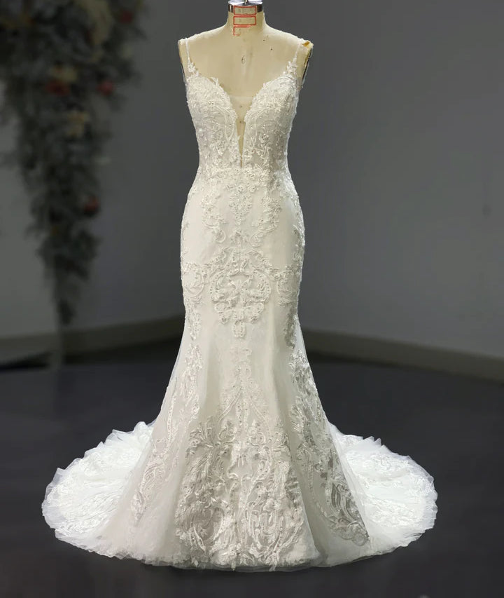 Isabella - Lace Trumpet Dress with Spaghetti Straps