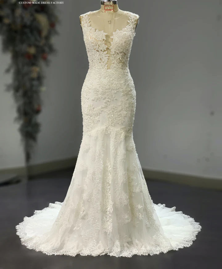 Helen - Embroidered Trumpet with Illusion Lace Bodice