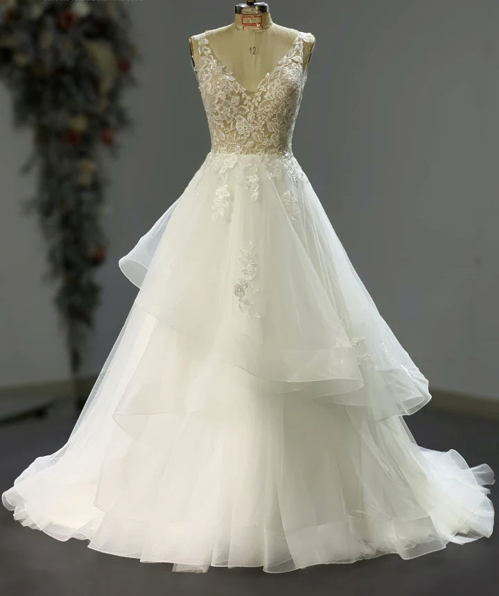 Heather - Ruffled Ball Gown with Lace Sheer Bodice