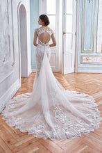 Load image into Gallery viewer, Amity - Lace trumpet wedding dress with illusion neckline
