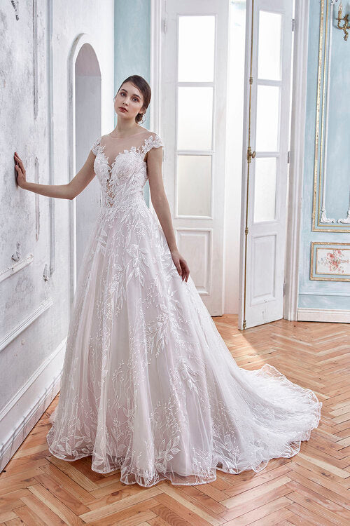 Alayna - Lace ball gown  illusion neckline
