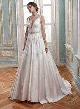 Load image into Gallery viewer, Aria - Satin A-Line wedding dress with illusion neckline
