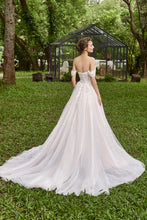 Load image into Gallery viewer, Fanny - Sheath wedding dress with lace appliques and removeable train and sleeves
