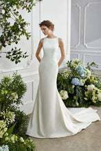 Load image into Gallery viewer, Chloe - Satin sheath wedding dress with lace illusion back
