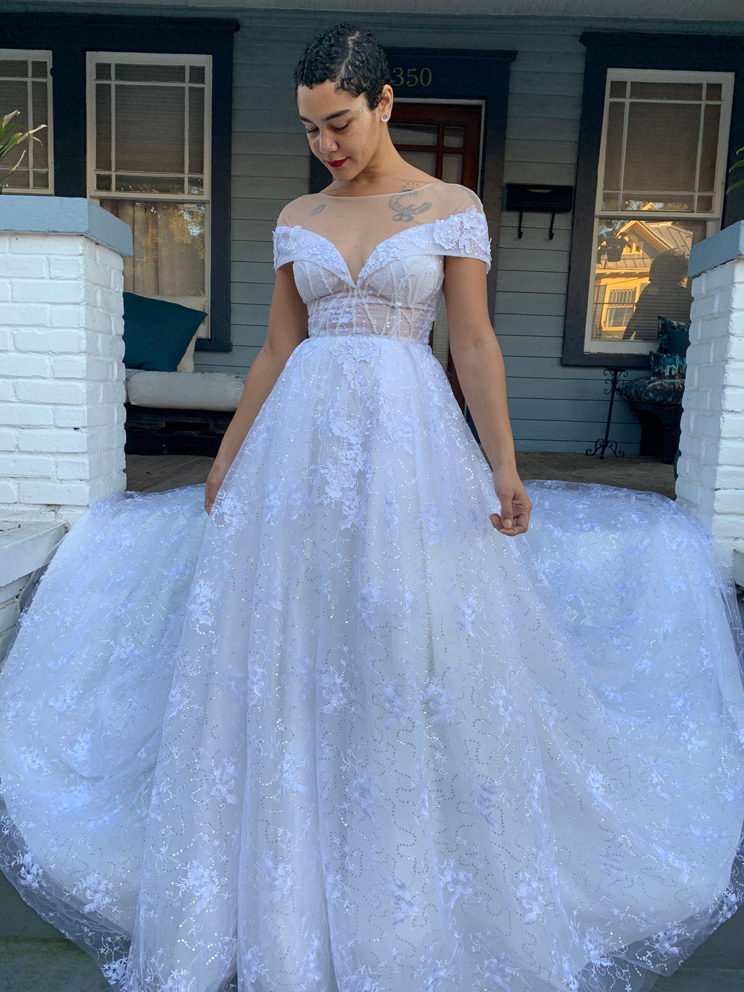 Sample Olga - Illusion off the shoulder ball gown