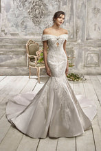 Load image into Gallery viewer, Barbara - Satin embroidered off the shoulder mermaid wedding dress
