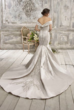 Load image into Gallery viewer, Barbara - Satin embroidered off the shoulder mermaid wedding dress
