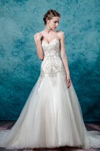 Load image into Gallery viewer, Emma - Strapless silver beaded tulle trumpet wedding dress
